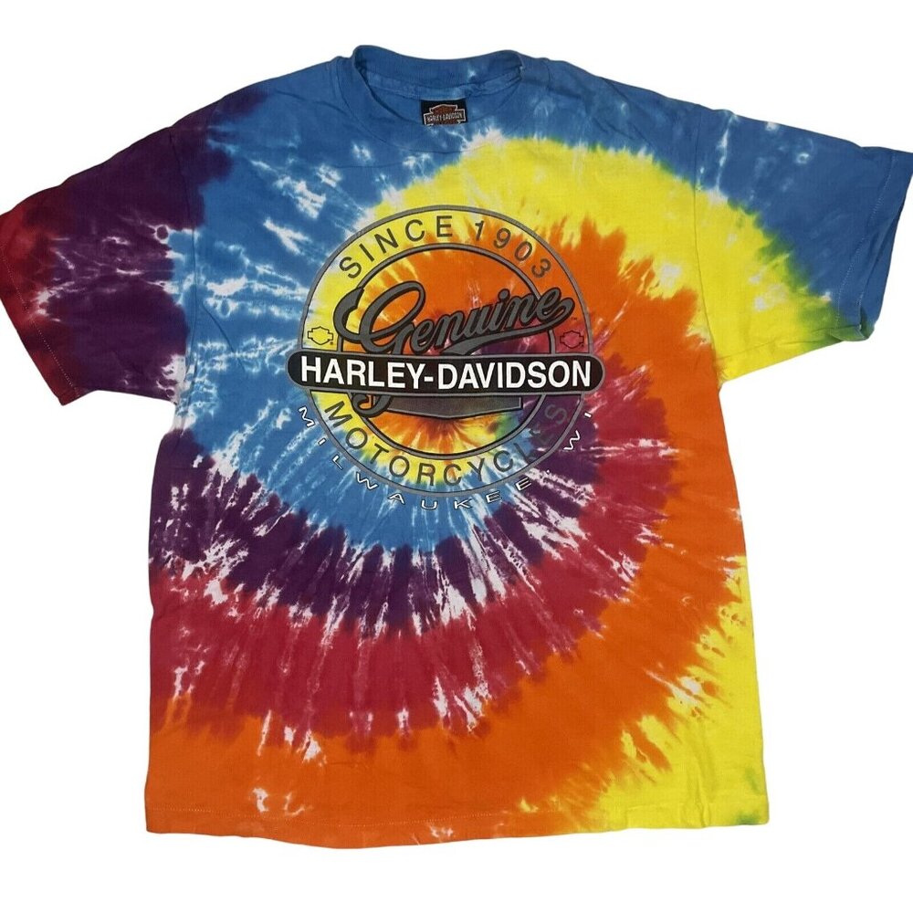 VINTAGE HARLEY DAVIDSON shirt tie-dye 1989 single stitch mens Large RMS